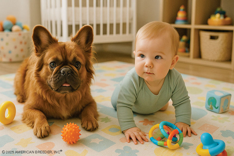 Fluffy Frenchie with kids