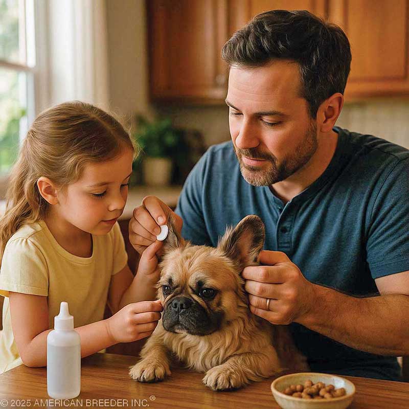 Fluffy Frenchie ear cleaning